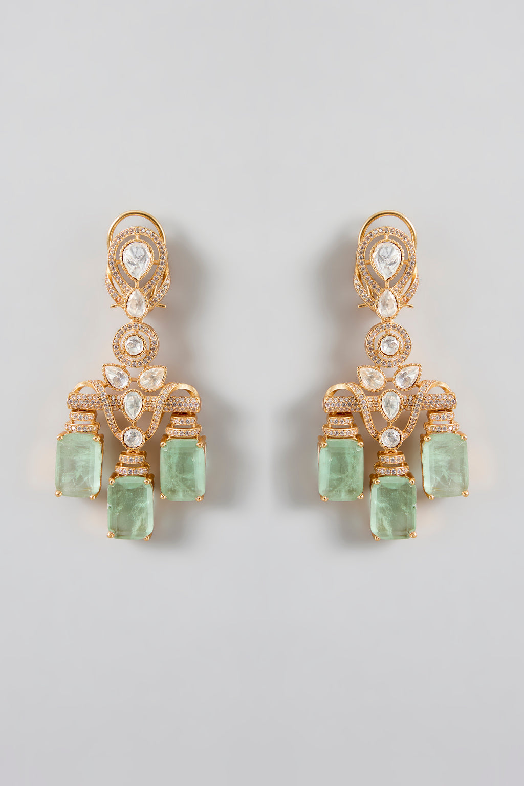 Emerald Aura Moissanite Danglers with Green Aventurines