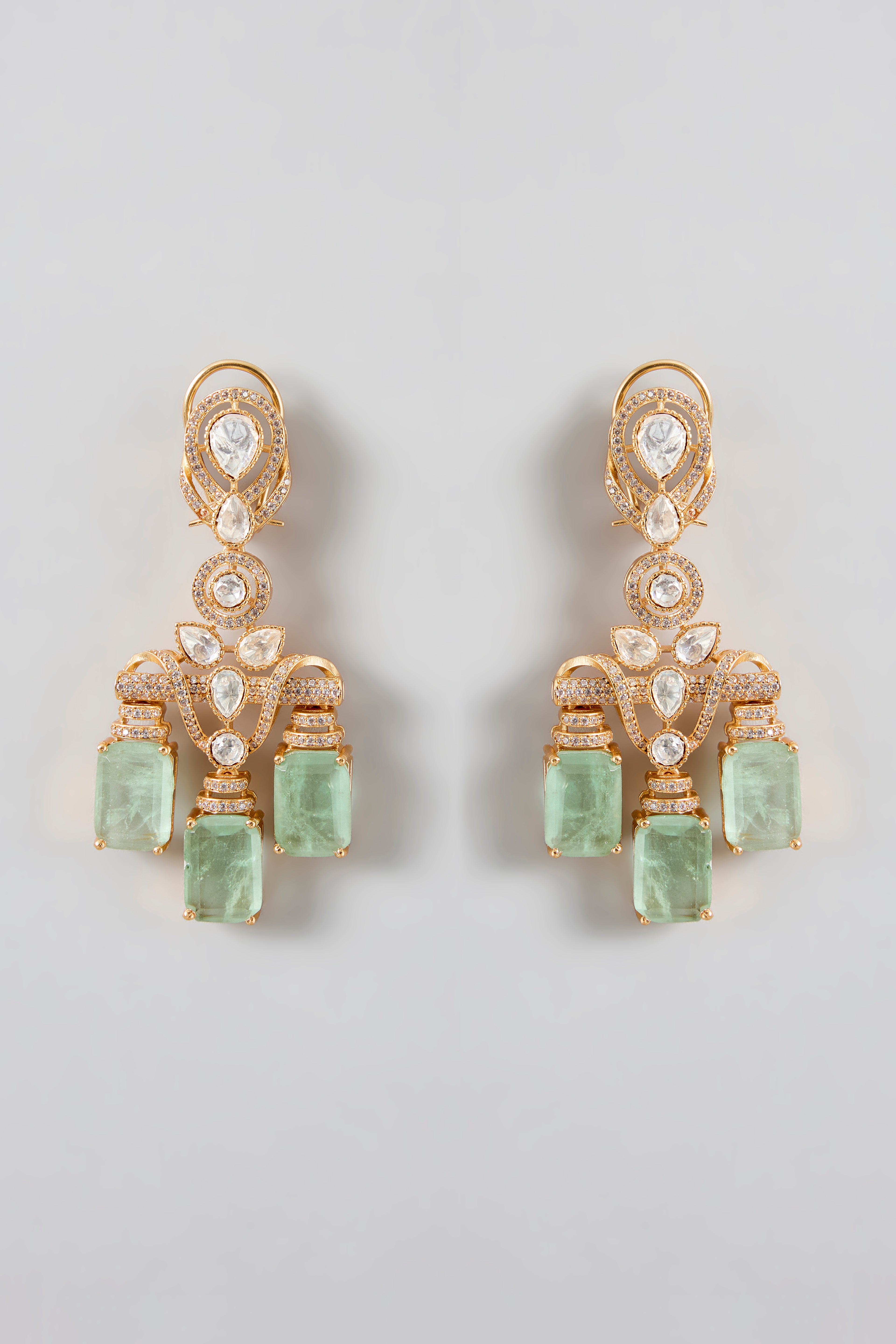 Emerald Aura Moissanite Danglers with Green Aventurines