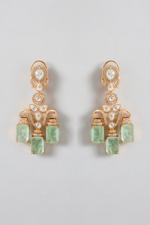 Emerald Aura Moissanite Danglers with Green Aventurines