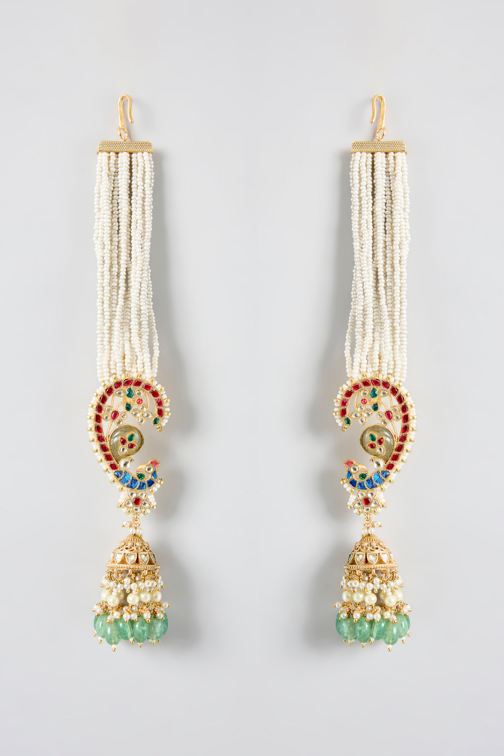 Pachi Kundan Peacock Jhumka Earrings