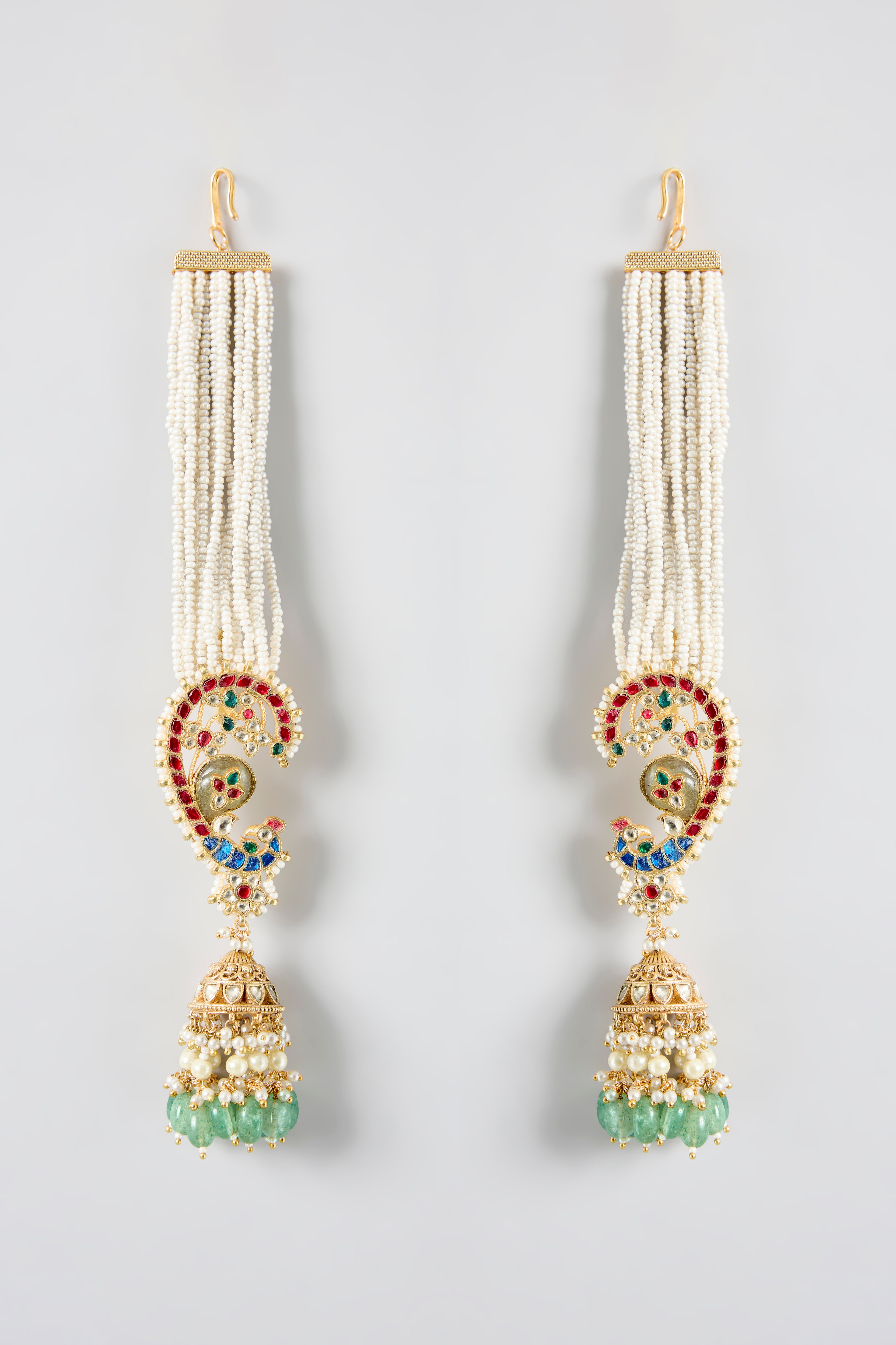 Pachi Kundan Peacock Jhumka Earrings