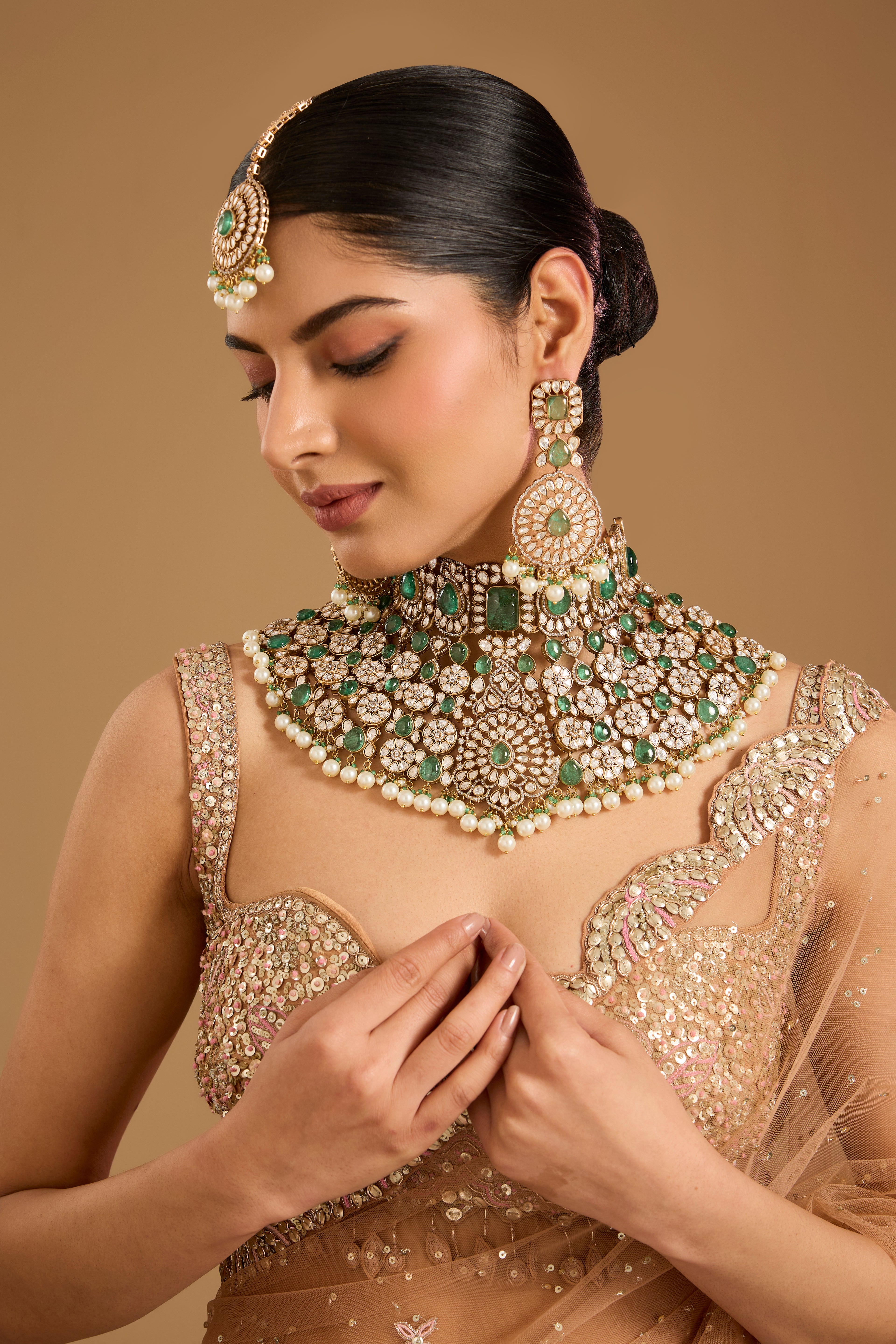 Polki Kundan Emerald Bridal Set