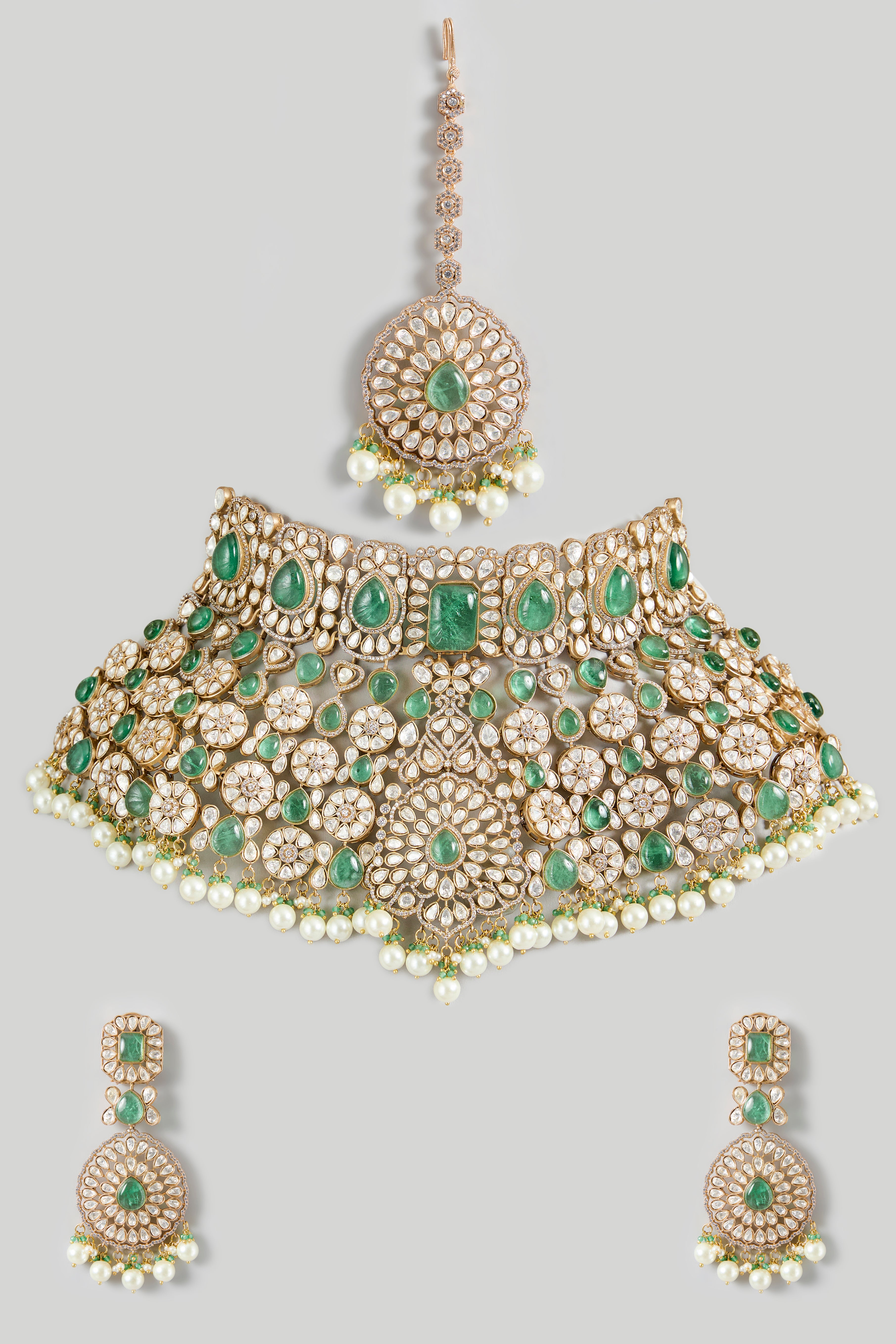 Polki Kundan Emerald Bridal Set