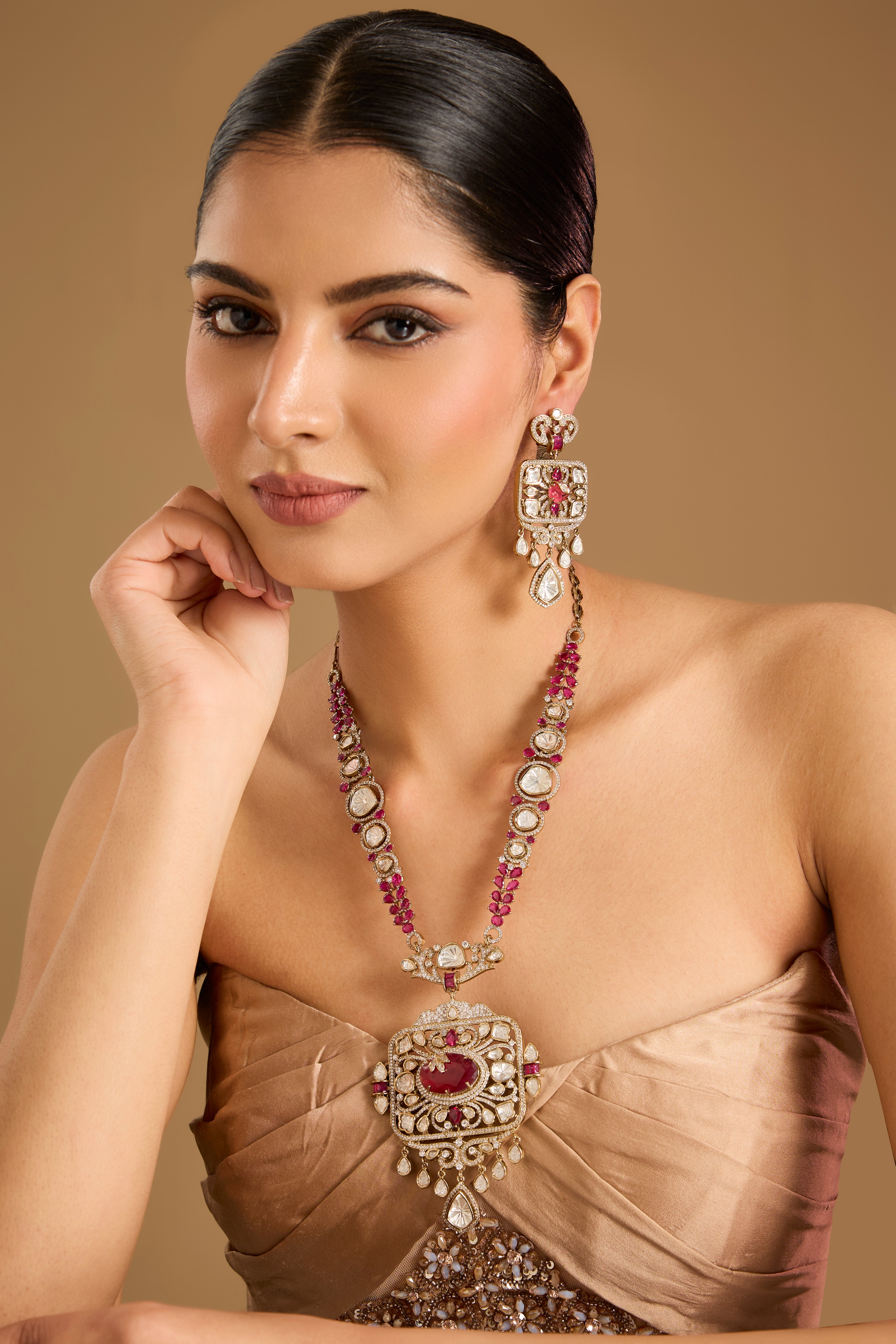 Ruby Polki Long Necklace Set