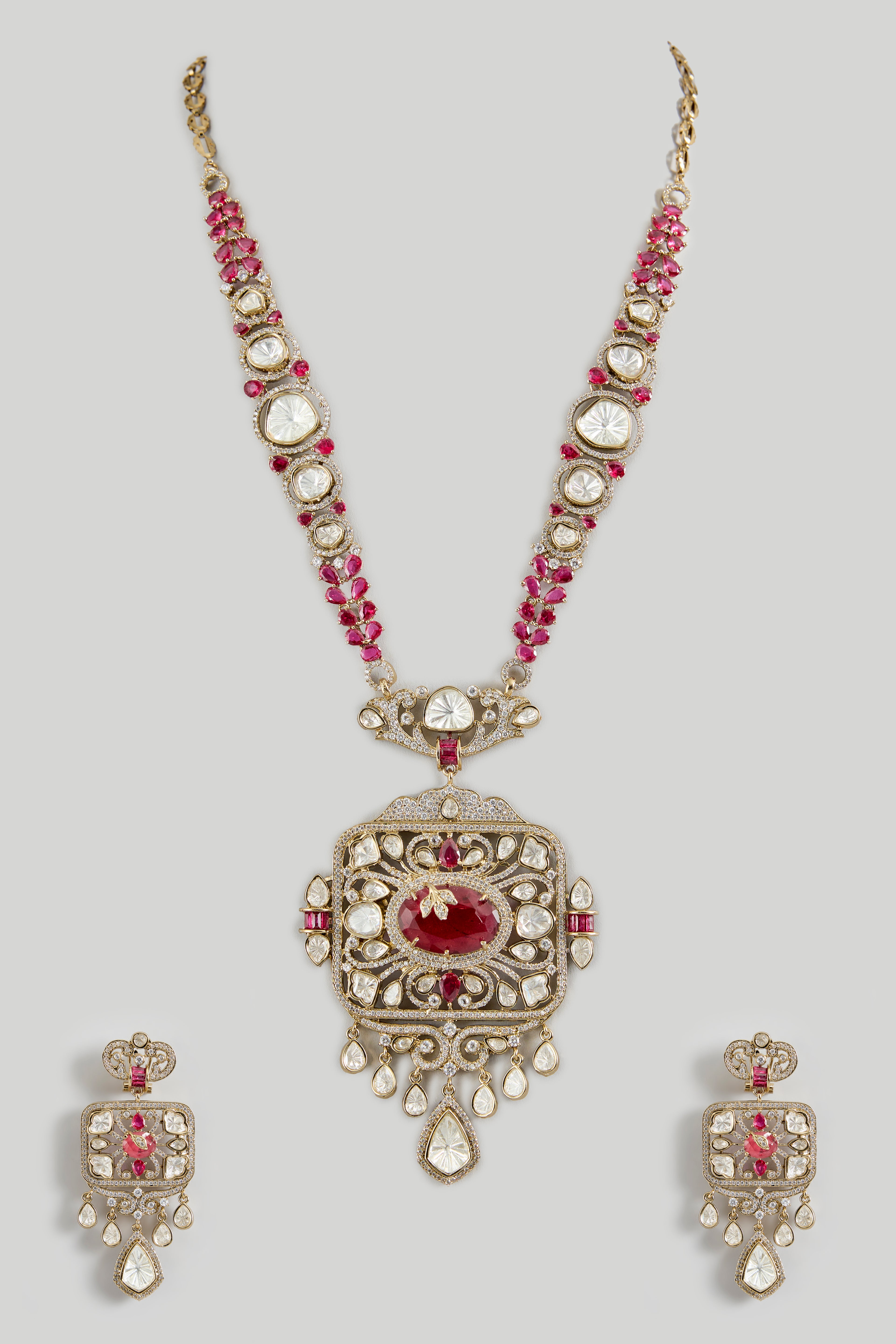 Ruby Polki Long Necklace Set