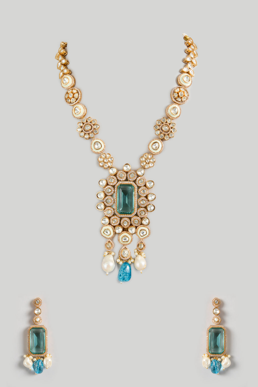 Regal Aquamarine Doublet Necklace Set