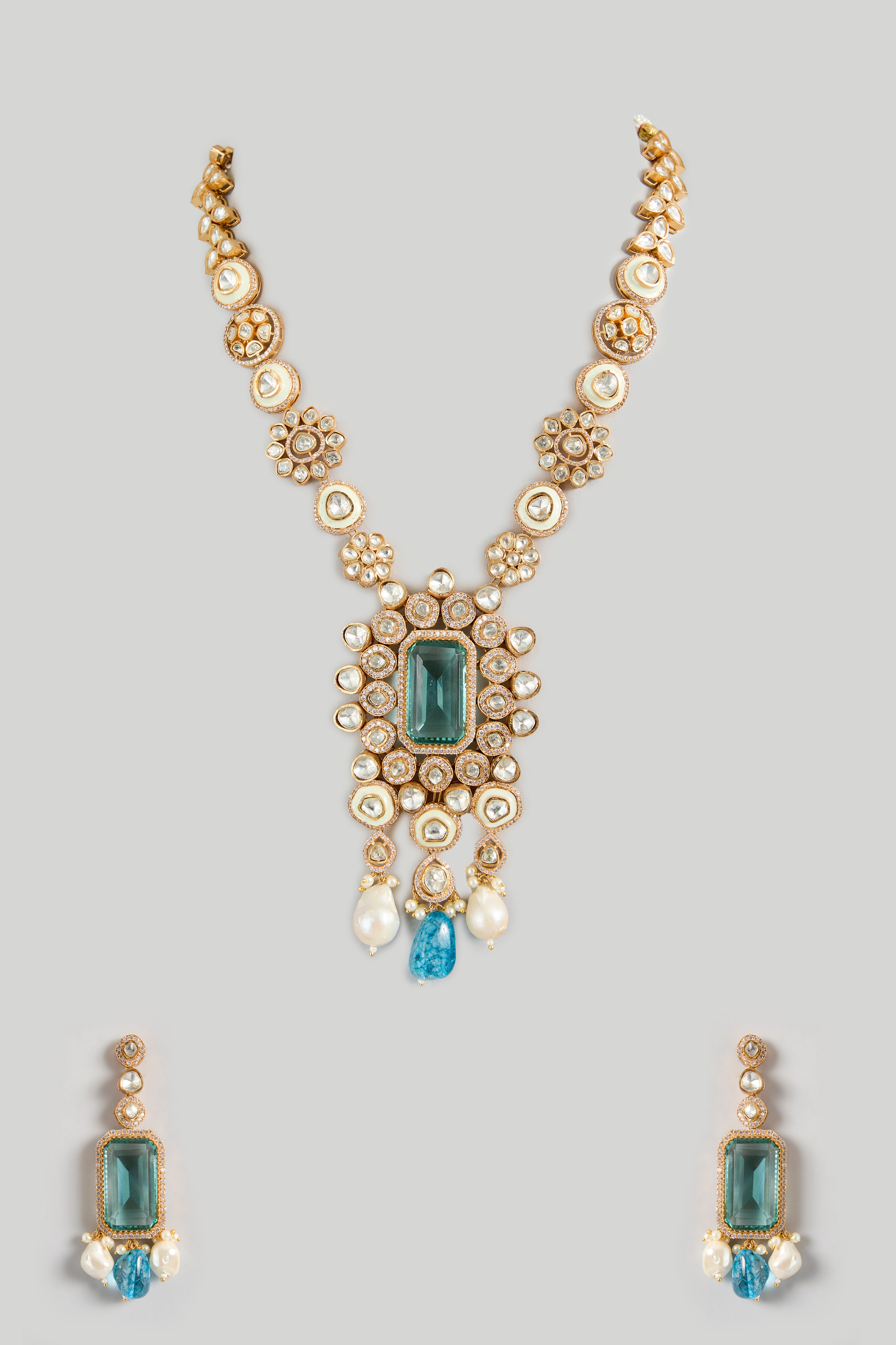 Regal Aquamarine Doublet Necklace Set