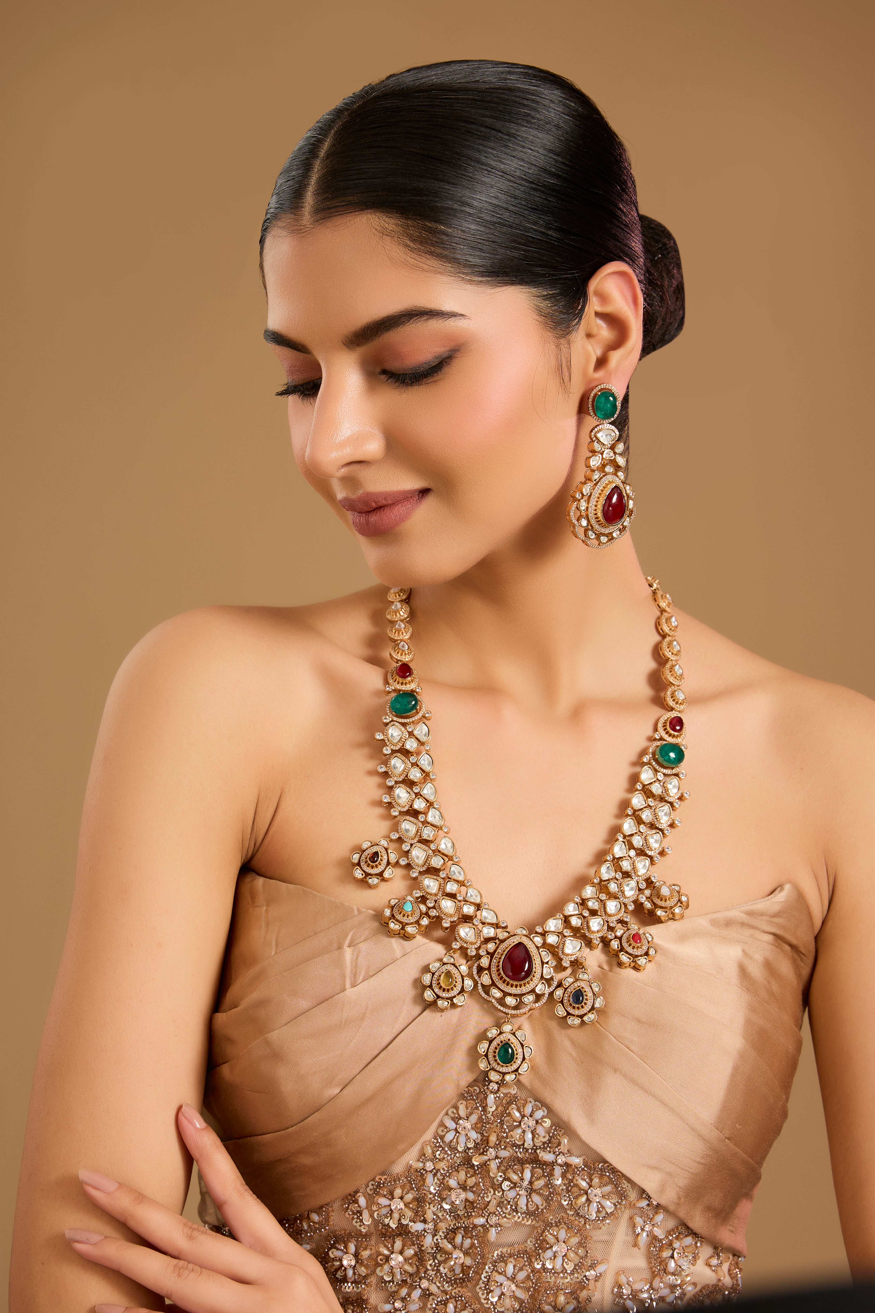 Navratna Moissanite Necklace Set