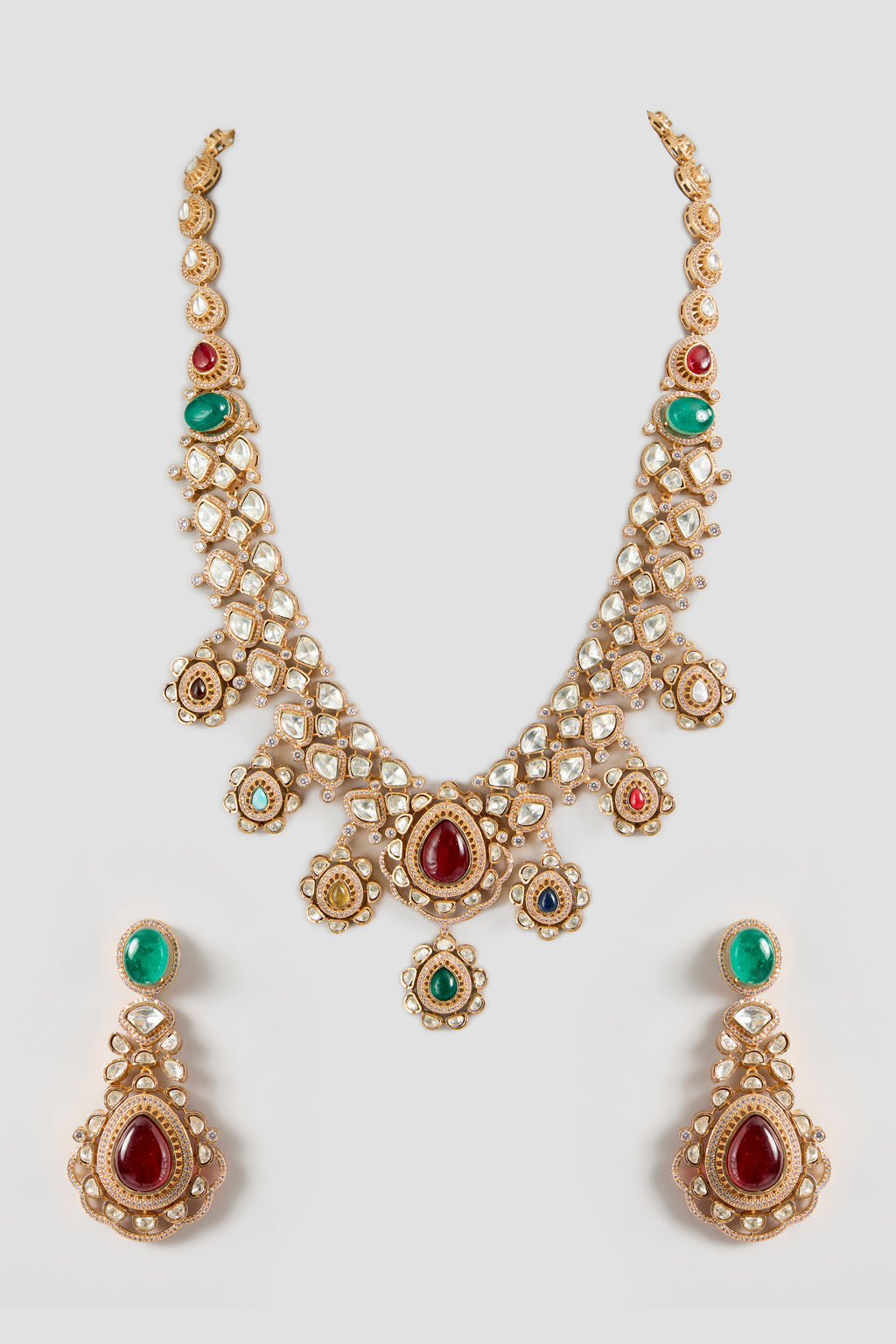Navratna Moissanite Necklace Set