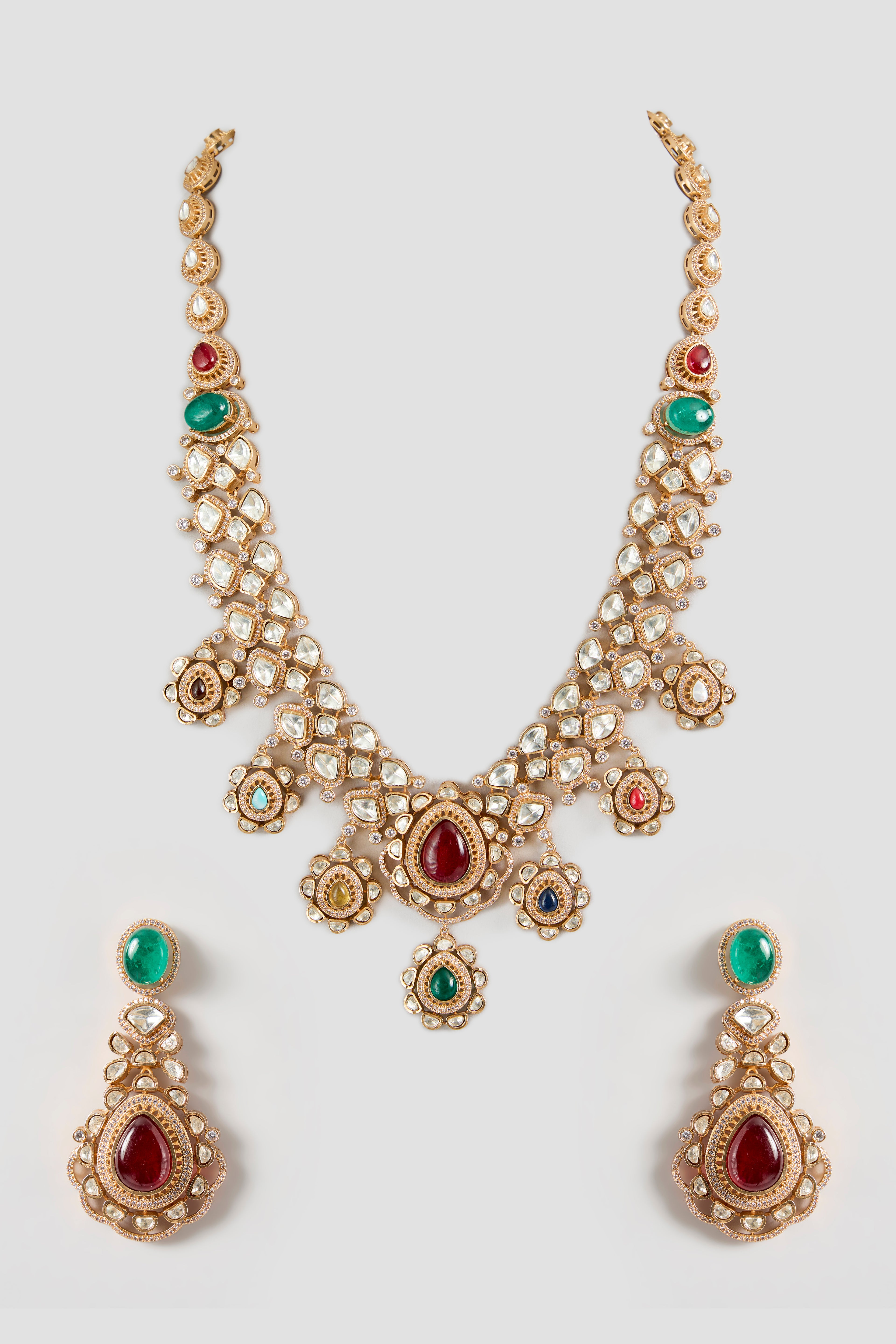 Navratna Moissanite Necklace Set