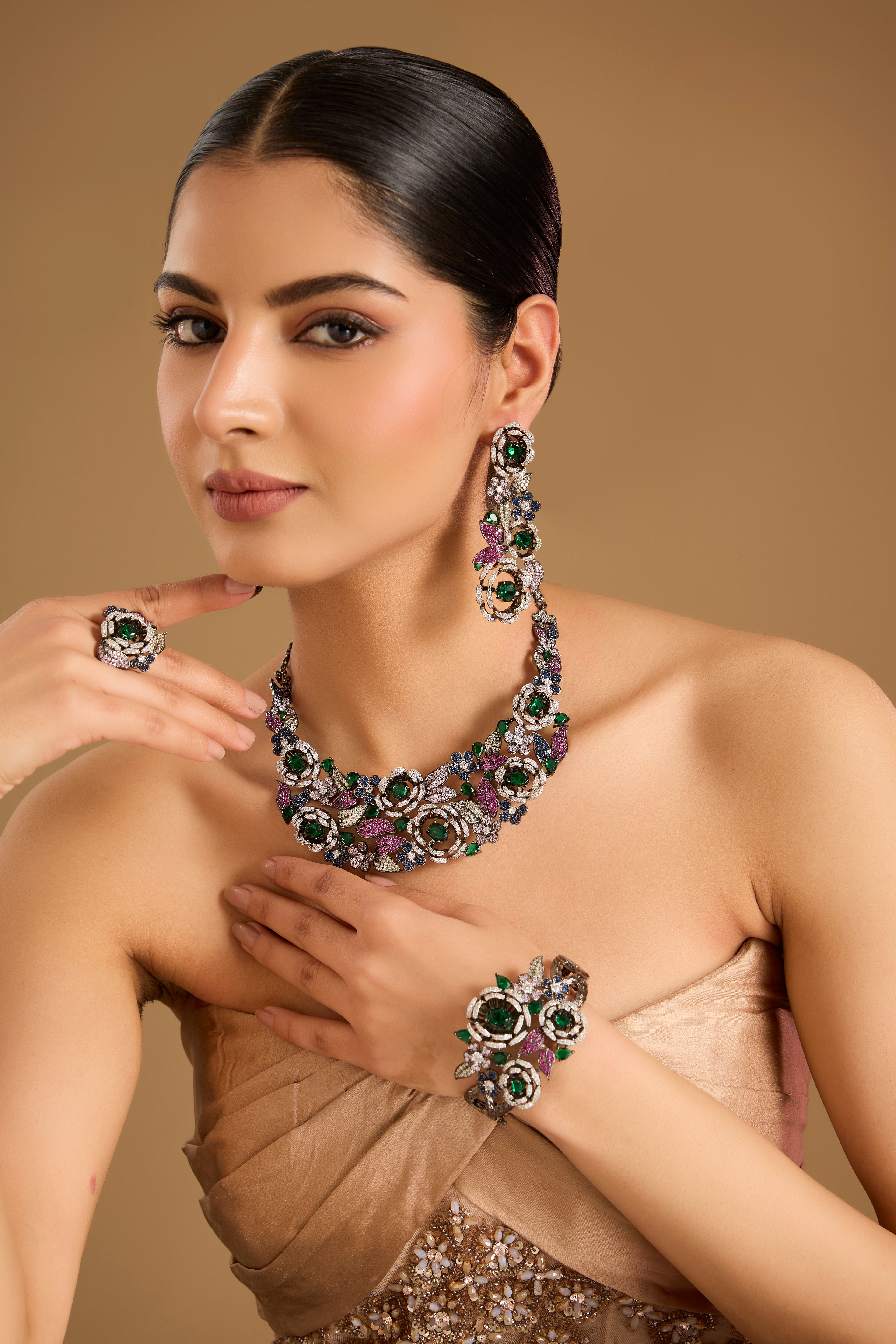 Floral Multicolour Statement Necklace Set