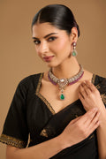 Mosanite Emerald Ruby Polki Choker Necklace Set