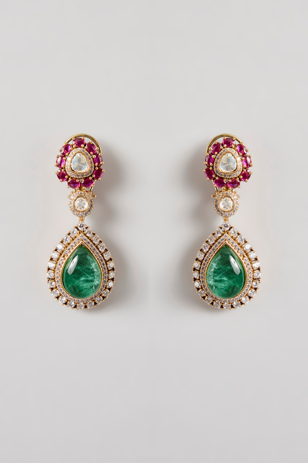 Mosanite Emerald Ruby Polki Choker Necklace Set