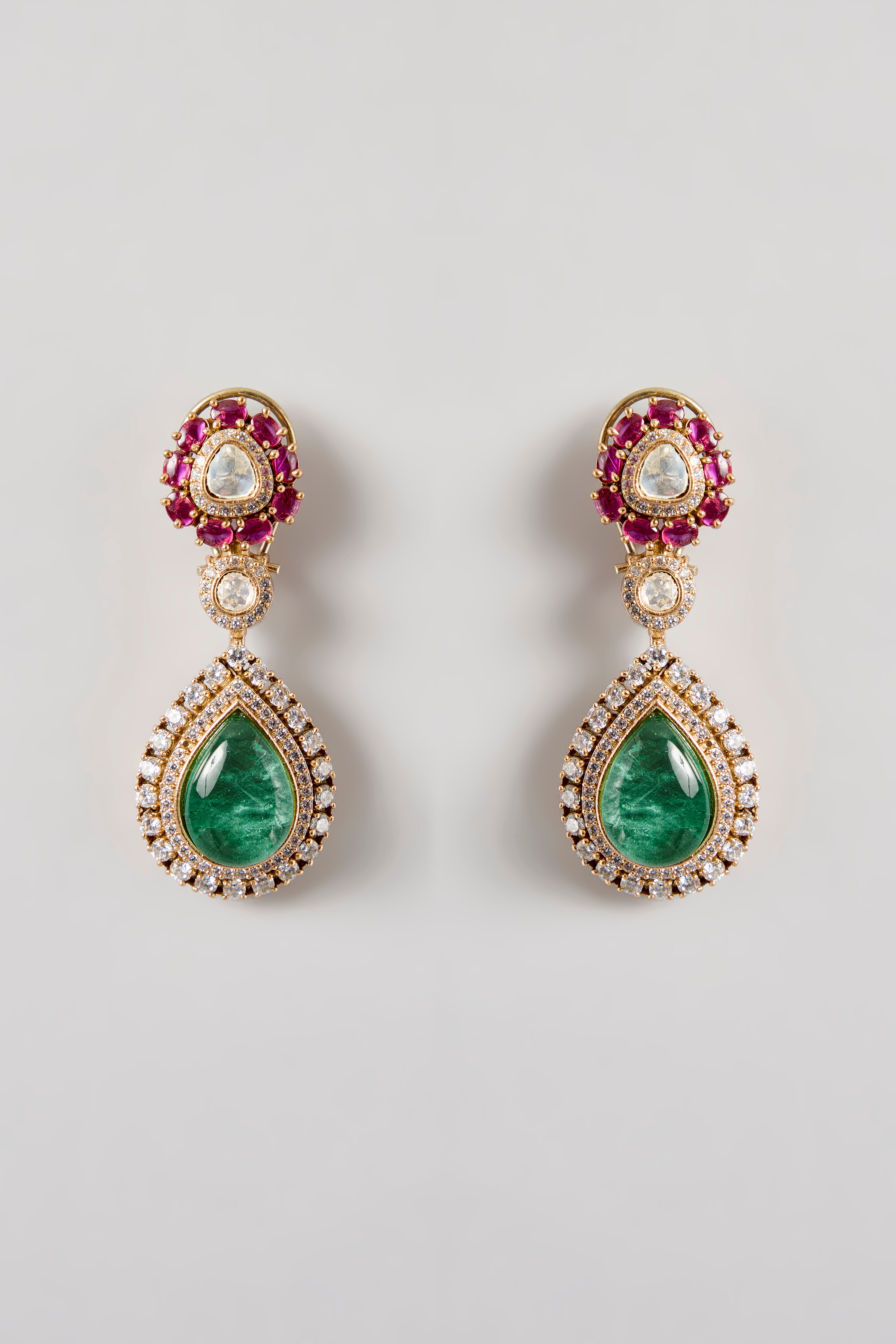 Mosanite Emerald Ruby Polki Choker Necklace Set