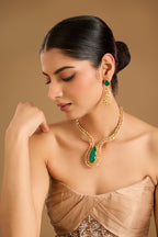 Emerald Mossanite Polki Necklace Set