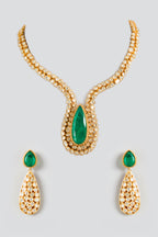 Emerald Mossanite Polki Necklace Set