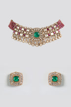 Ruby & Emerald Polki Choker Necklace Set