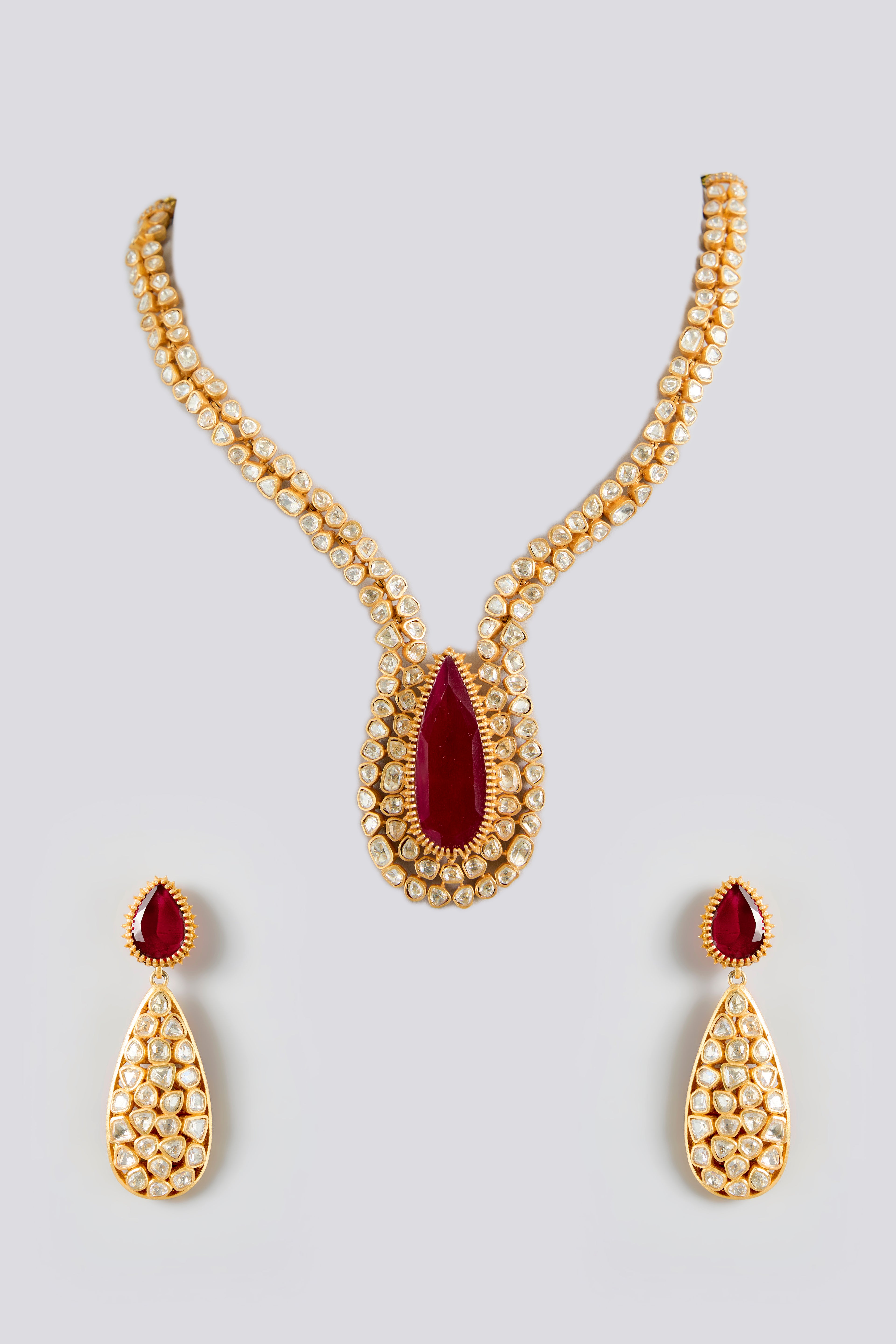 Ruby Mossanite Polki Necklace Set