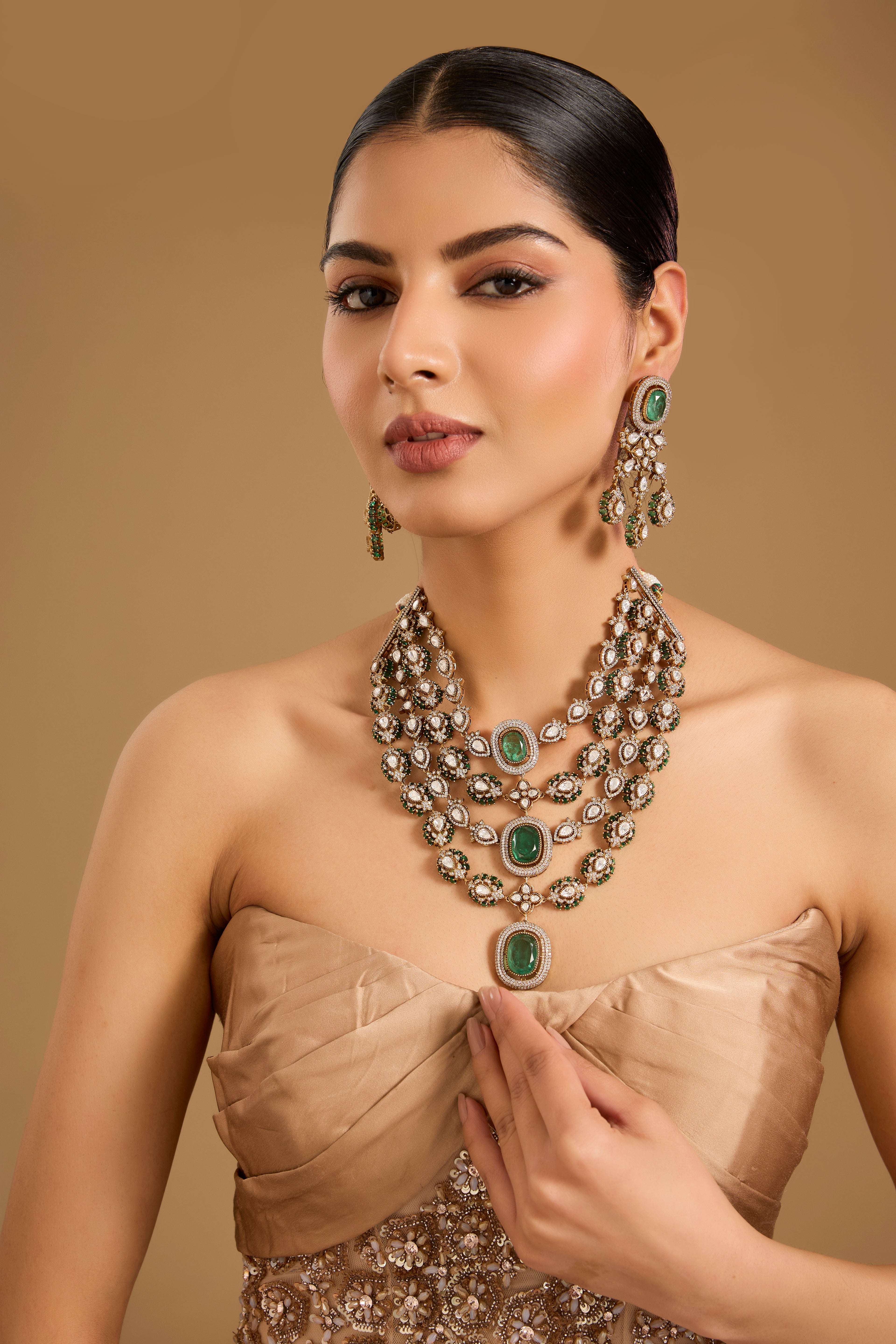Emerald Reverie Polki Long Necklace Set