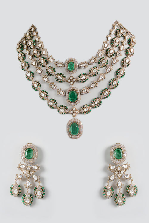 Emerald Reverie Polki Long Necklace Set