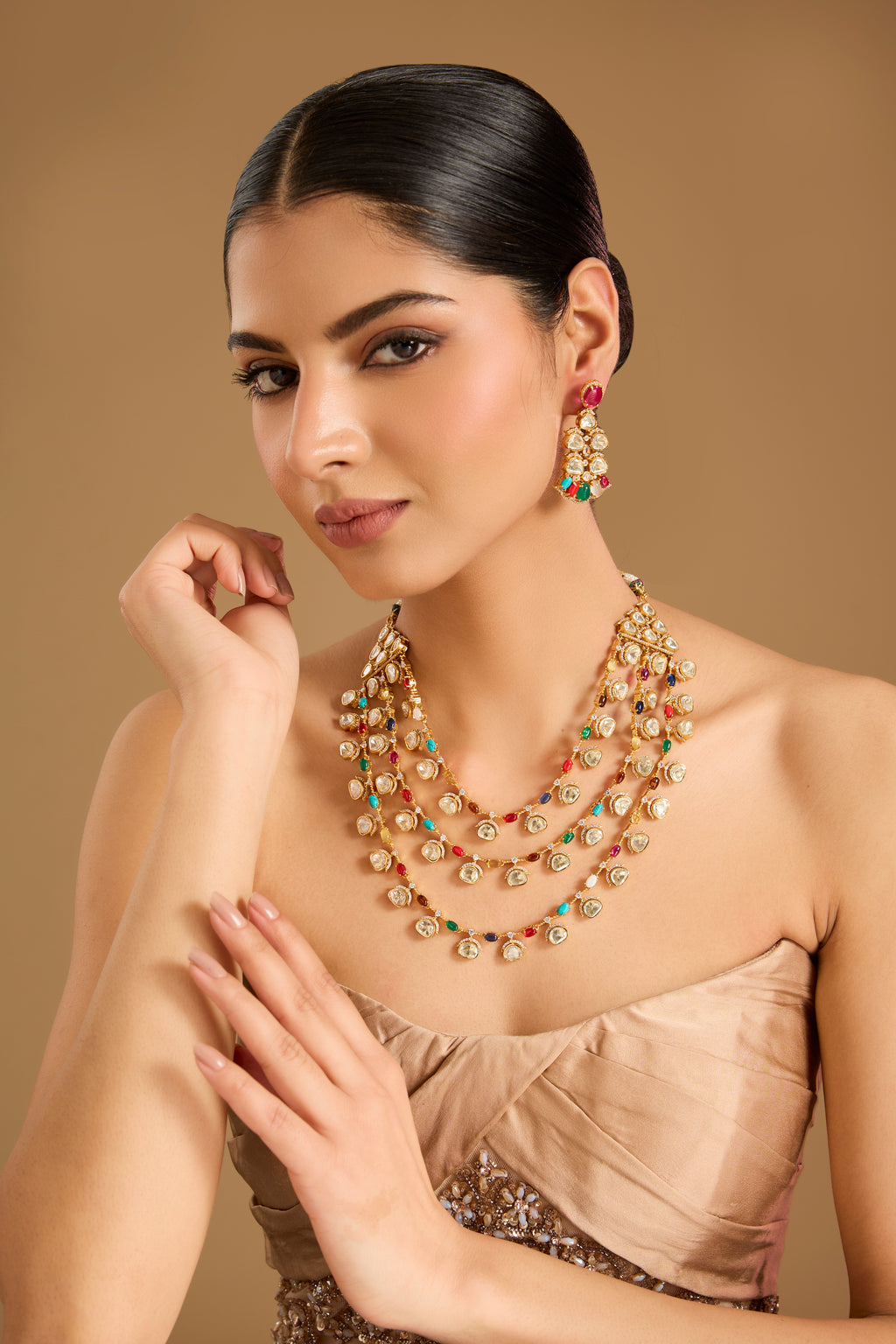 Éclat Navratna Moissanite Layered Necklace Set