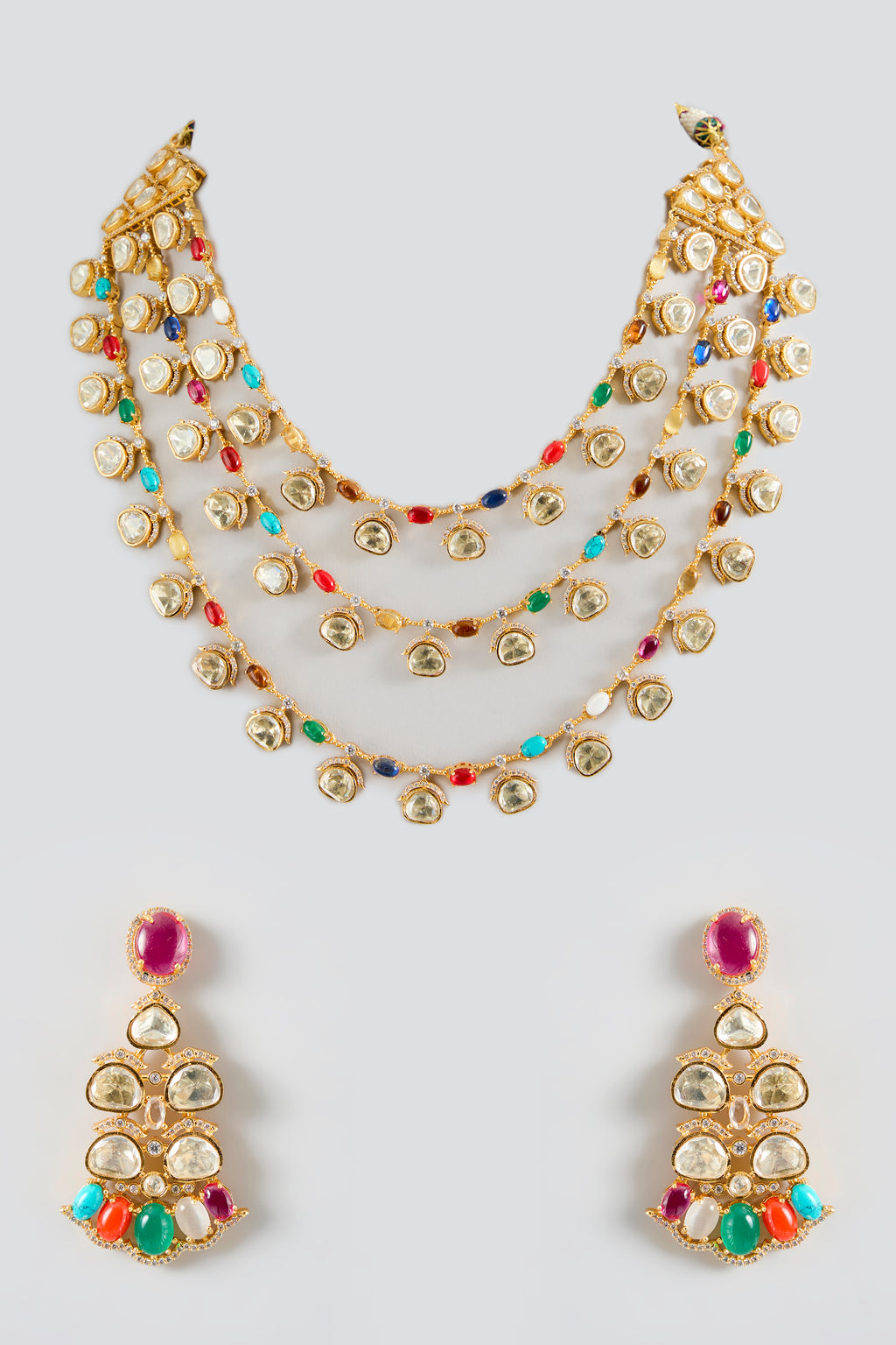 Éclat Navratna Moissanite Layered Necklace Set